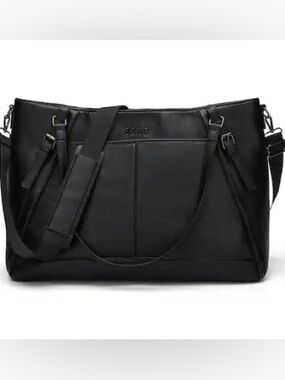 Elle Black Duffel Bag Shoulder Strap Leisure Luxe 33L Vegan Leather Weekender